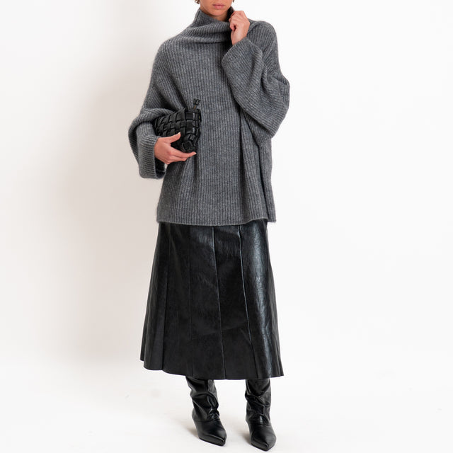 Kontatto-Maglia collo cratere a coste mohair - grigio melange