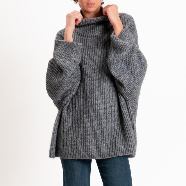 Kontatto-Maglia collo cratere a coste mohair - grigio melange