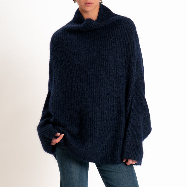 Kontatto-Maglia collo cratere a coste mohair - blu