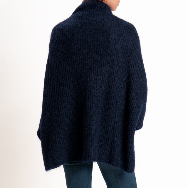 Kontatto-Maglia collo cratere a coste mohair - blu