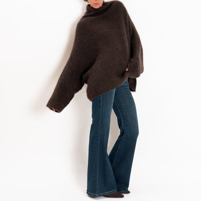 Kontatto-Maglia collo cratere a coste mohair - moka