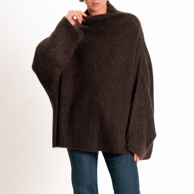 Kontatto-Maglia collo cratere a coste mohair - moka