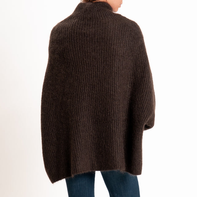 Kontatto-Maglia collo cratere a coste mohair - moka