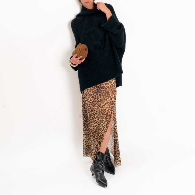Kontatto-Maglia collo cratere a coste mohair - nero