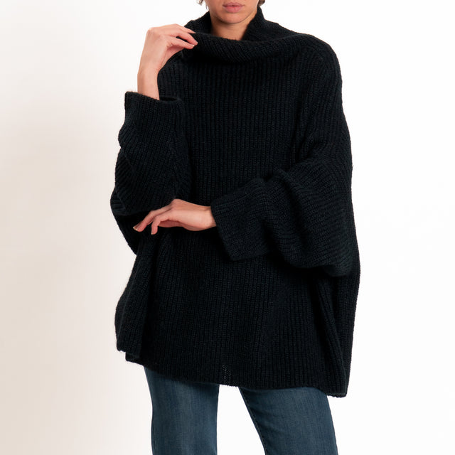Kontatto-Maglia collo cratere a coste mohair - nero