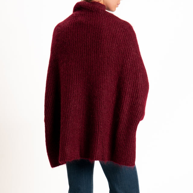 Kontatto-Maglia collo cratere a coste mohair - marsala