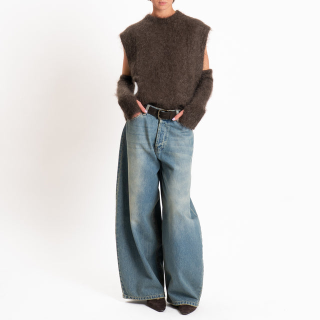 Kontatto-Gilet mohair con manicotti - moka