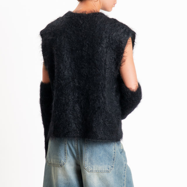 Kontatto-Gilet mohair con manicotti - nero
