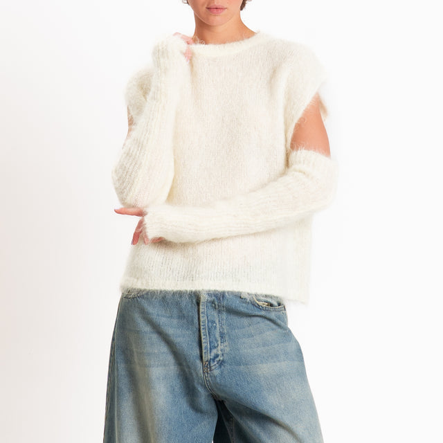 Kontatto-Gilet mohair con manicotti - panna