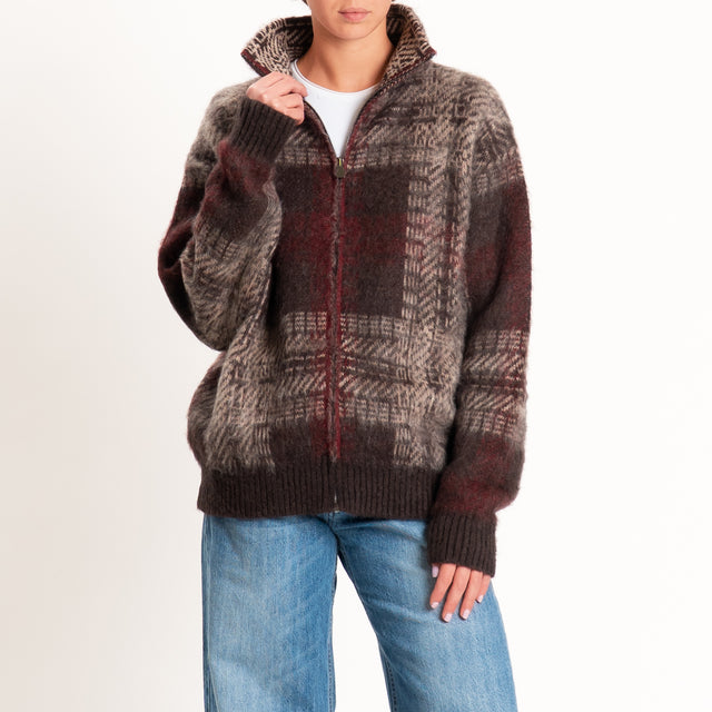 Kontatto-Giacca bomber scozzese in mohair - moka/mastice/marsala