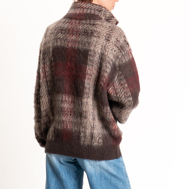 Kontatto-Giacca bomber scozzese in mohair - moka/mastice/marsala