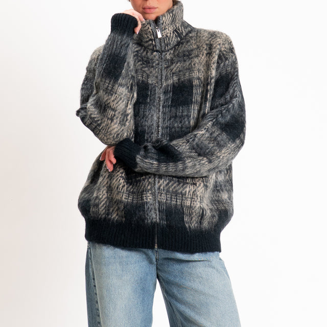 Kontatto-Giacca bomber scozzese in mohair - nero/mastice/grigio medio