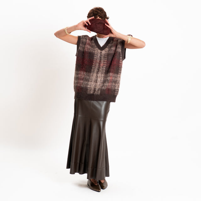 Kontatto-Gilet scozzese mohair - moka/mastice/marsala