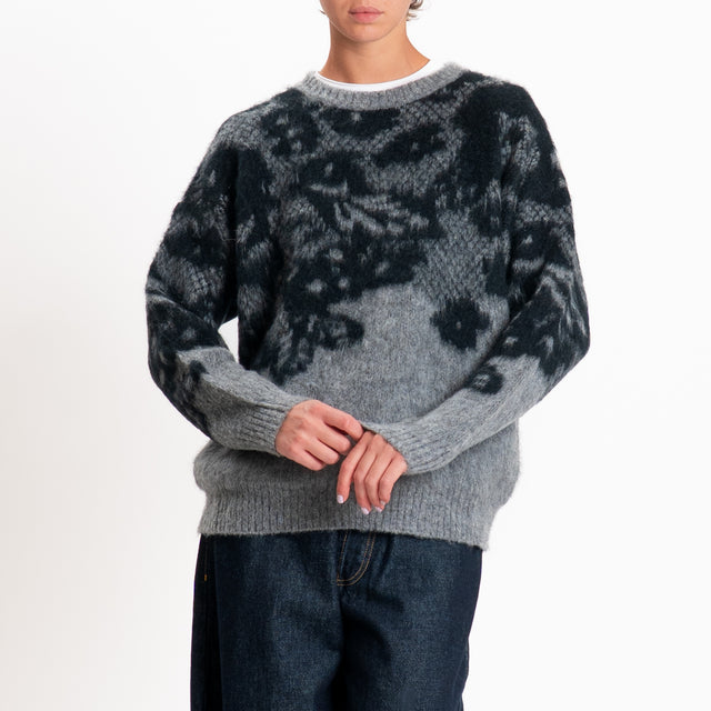 Kontatto-Maglia mohair girocollo jacquard - grigio medio/nero