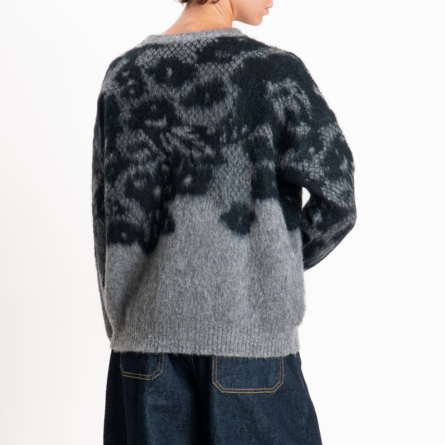 Kontatto-Maglia mohair girocollo jacquard - grigio medio/nero