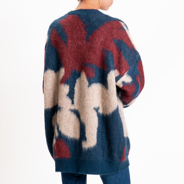 Kontatto-Cardigan fantasia jacquard mohair - blu/mastice/marsala