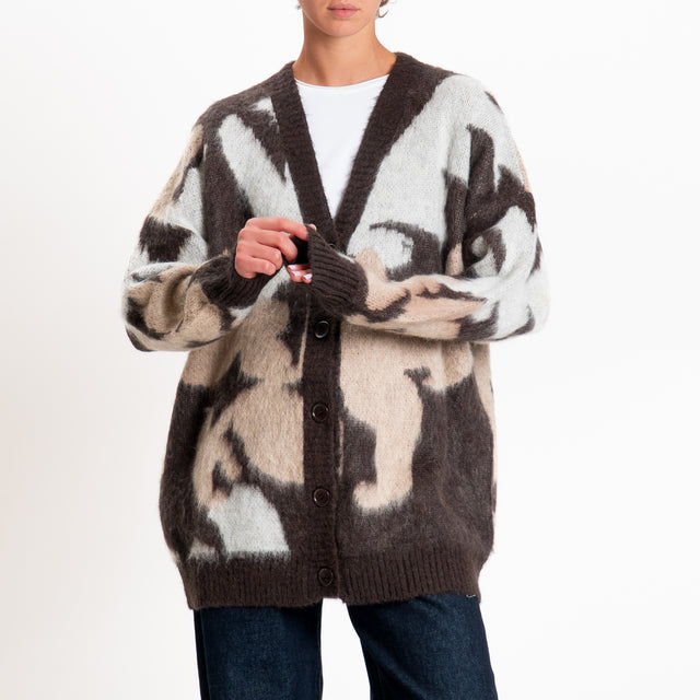 Kontatto-Cardigan fantasia jacquard mohair - moka/panna/mastice