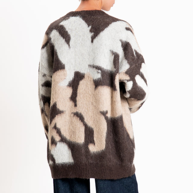 Kontatto-Cardigan fantasia jacquard mohair - moka/panna/mastice