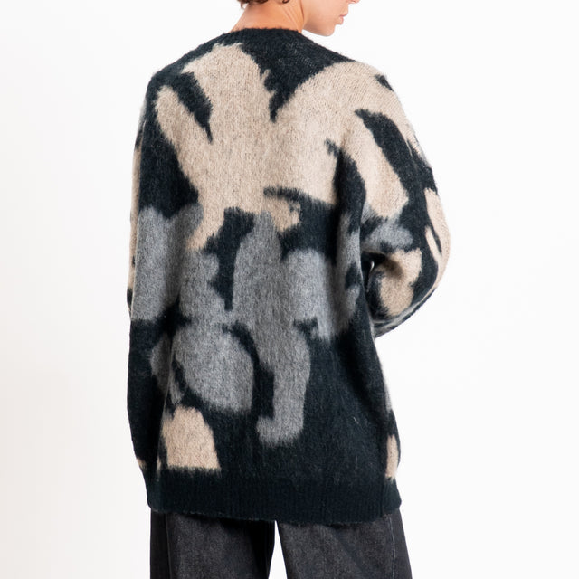 Kontatto-Cardigan fantasia jacquard mohair - nero/mastice/grigio medio