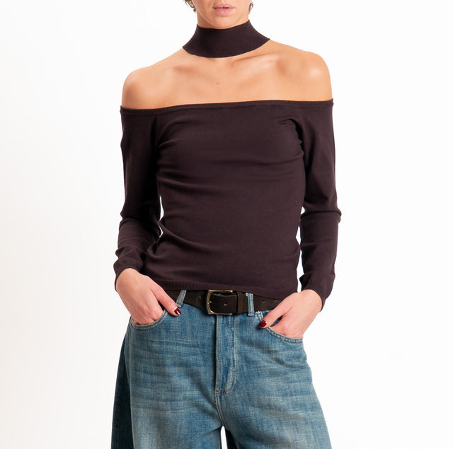 Kontatto-Maglia shiffer collo cratere - moka
