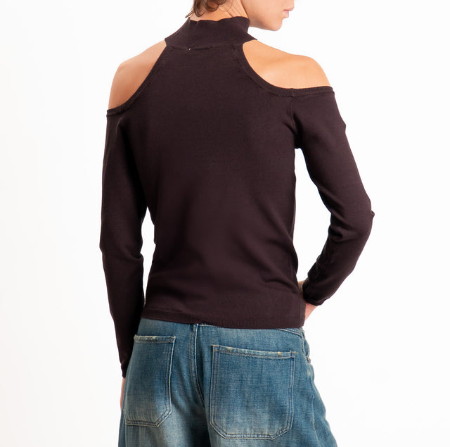 Kontatto-Maglia shiffer collo cratere - moka