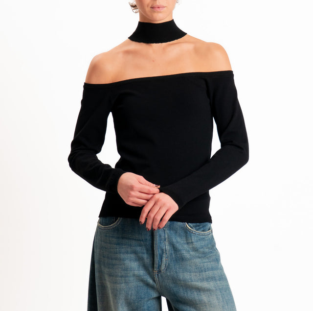 Kontatto-Maglia shiffer collo cratere - nero