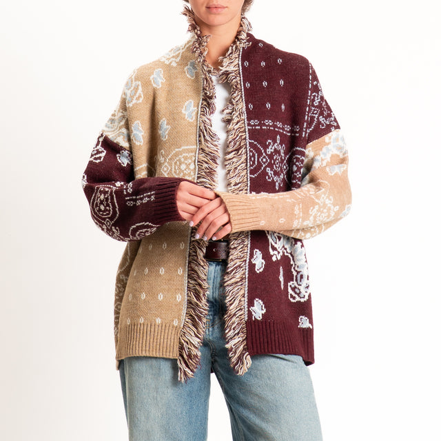 Kontatto-Cardigan fantasia bandana misto alpaca - mastice/marsala/nuvola