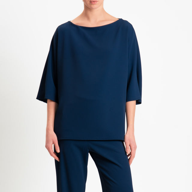 Kontatto-Completo blusa e pantalone tessuto fluido - blu