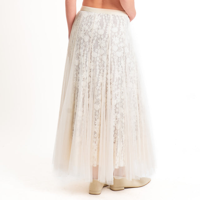 Kontatto-Gonna tulle e pizzo elastico in vita - ecru'