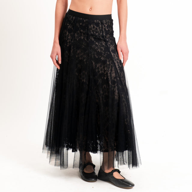 Kontatto-Gonna tulle e pizzo elastico in vita - nero