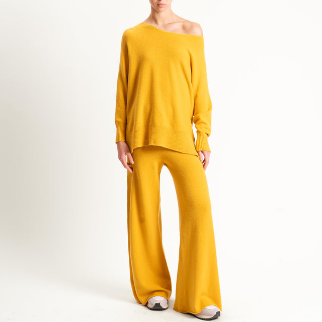 Kontatto-Pantalone in maglia con coulisse (QS) - giallo