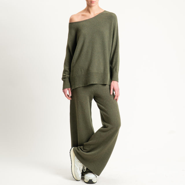 Kontatto-Pantalone in maglia con coulisse (QS) - kaki