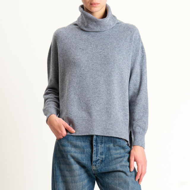Kontatto-Maglia collo alto spacchi laterali (QS) - grigio melange