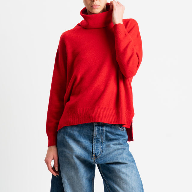 Kontatto-Maglia collo alto spacchi laterali (QS) - rosso