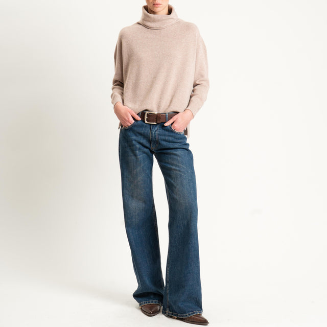 Kontatto-Maglia collo alto spacchi laterali (QS) - tortora