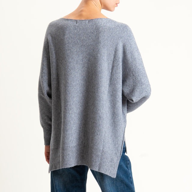 Kontatto-Maglia scollo barca spacchi laterali (QS) - grigio melange