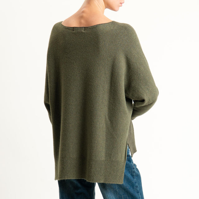 Kontatto-Maglia scollo barca spacchi laterali (QS) - kaki