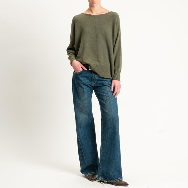 Kontatto-Maglia scollo barca spacchi laterali (QS) - kaki