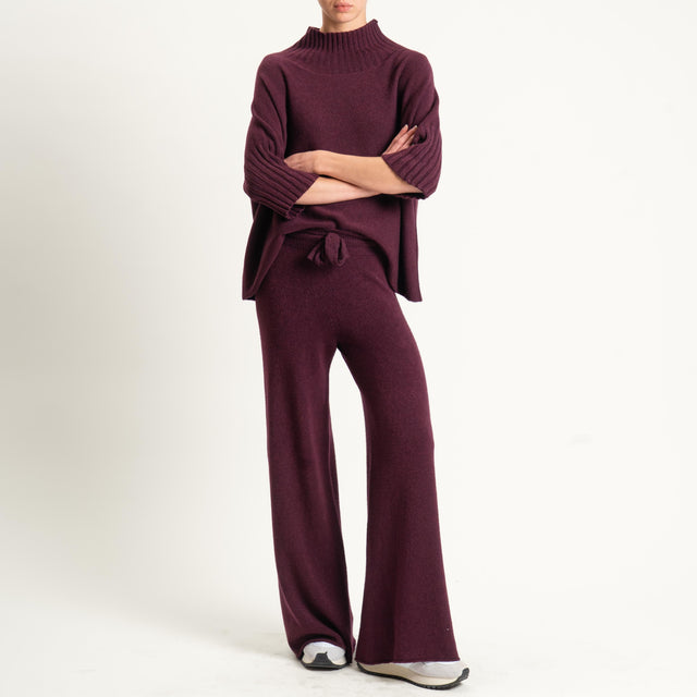 Kontatto-Pantalone in maglia con coulisse (QS) - melanzana