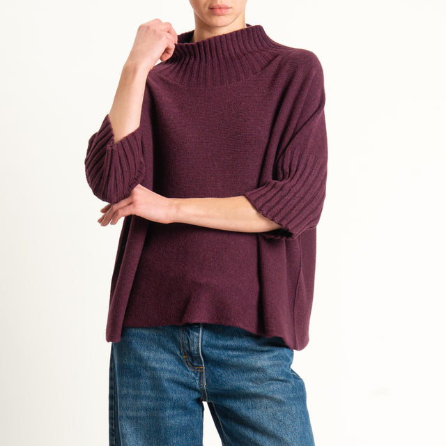 Kontatto-Maglia collo montato manica 3/4 (QS) - melanzana