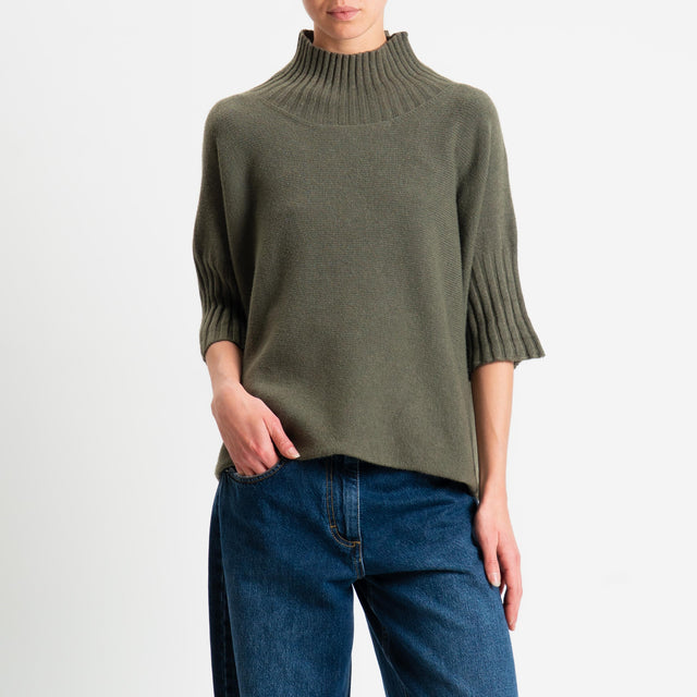 Kontatto-Maglia collo montato manica 3/4 - kaki