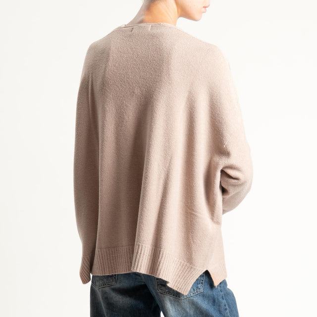 Kontatto-Cardigan con spacchi laterali (QS) - tortora