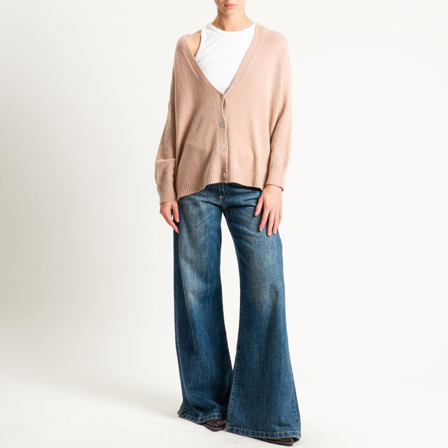 Kontatto-Cardigan con spacchi laterali (QS) - brick