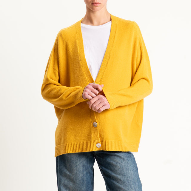 Kontatto-Cardigan con spacchi laterali (QS) - giallo