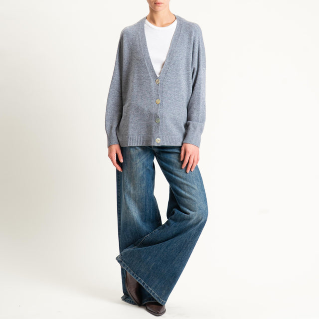 Kontatto-Cardigan con spacchi laterali (QS) - grigio melange
