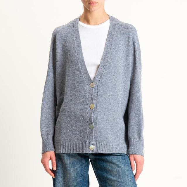 Kontatto-Cardigan con spacchi laterali (QS) - grigio melange