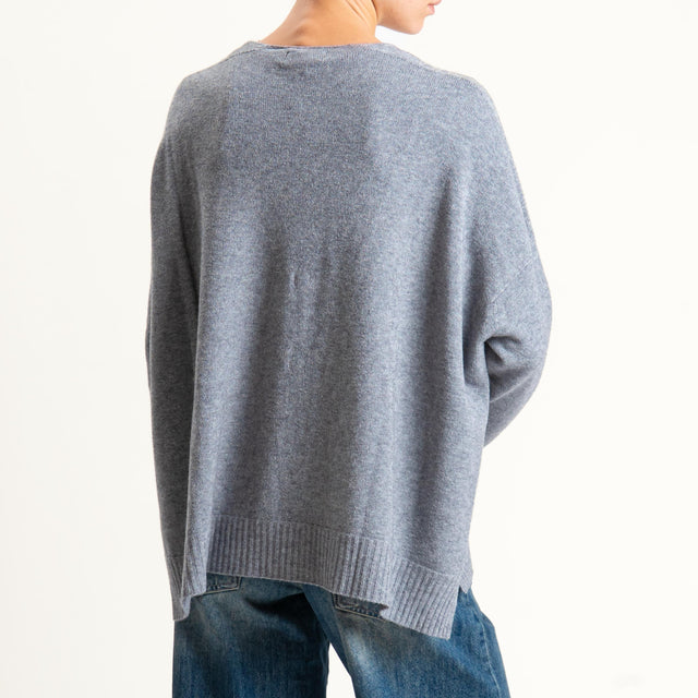 Kontatto-Cardigan con spacchi laterali (QS) - grigio melange