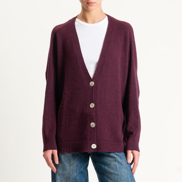 Kontatto-Cardigan con spacchi laterali (QS) - melanzana