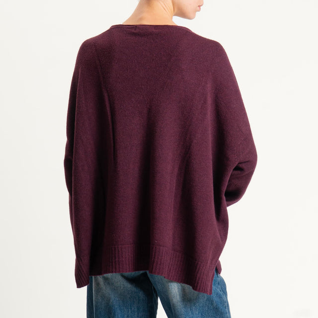 Kontatto-Cardigan con spacchi laterali (QS) - melanzana
