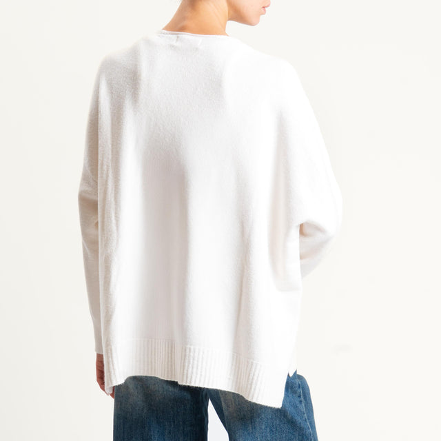 Kontatto-Cardigan con spacchi laterali (QS) - panna